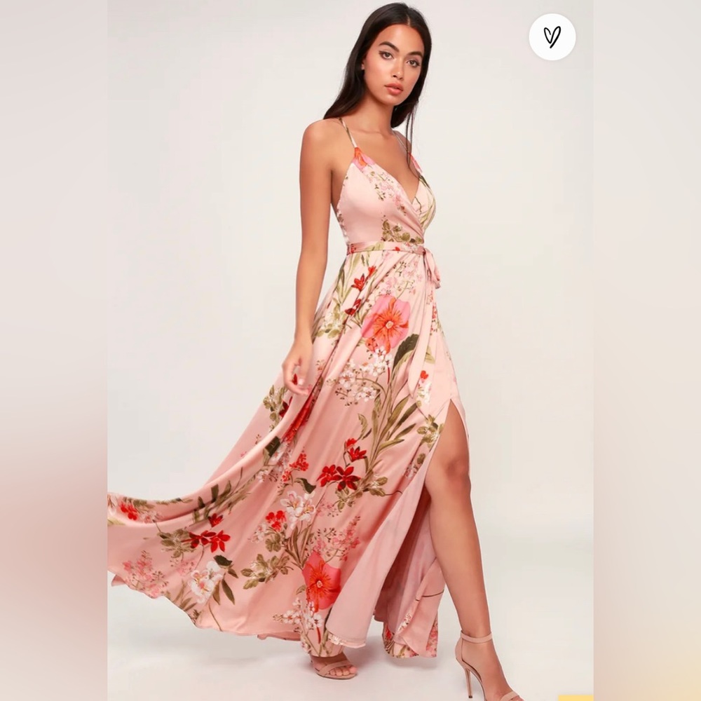 Still the One Blush Pink Floral Print Satin Maxi Dress